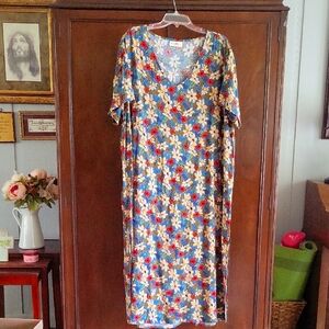 Natural Life Blue/Tan Floral Dress